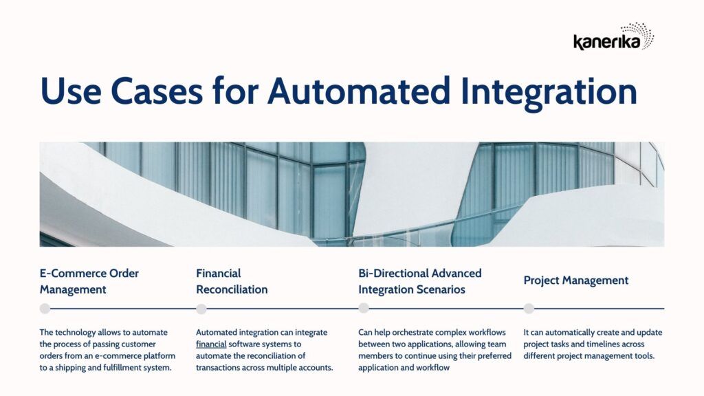 As modern businesses demand more advanced integration scenarios, automated integration offers a solution to streamline workflows, connect global networks, and adapt to changing business needs. Here are some common use cases for automated integration