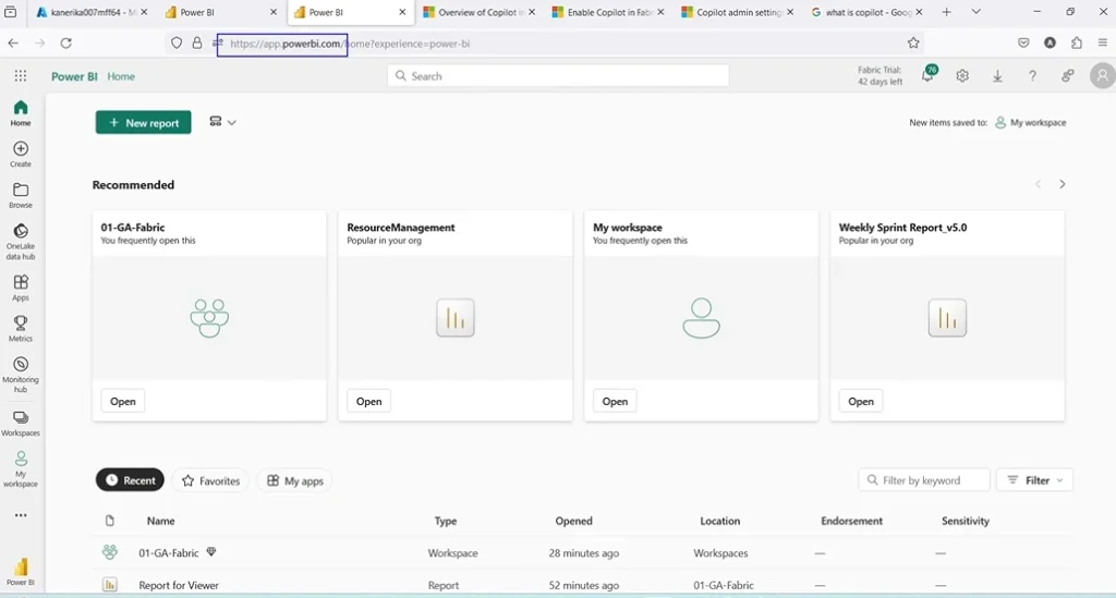 Screenshot Copilot in Microsoft Fabric steps