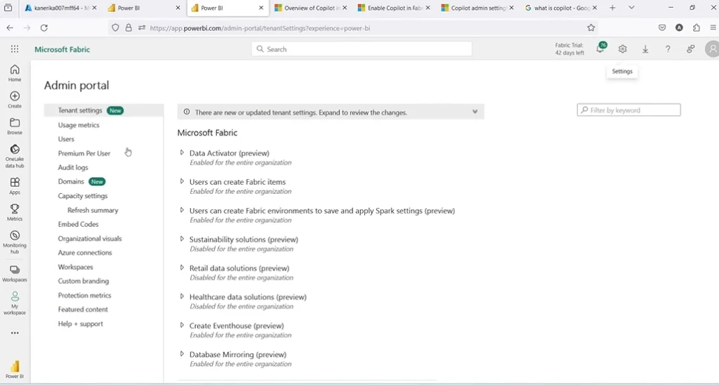 Screenshot Copilot in Microsoft Fabric steps