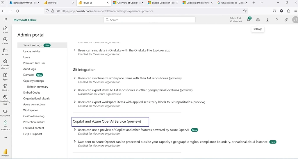Screenshot Copilot in Microsoft Fabric steps
