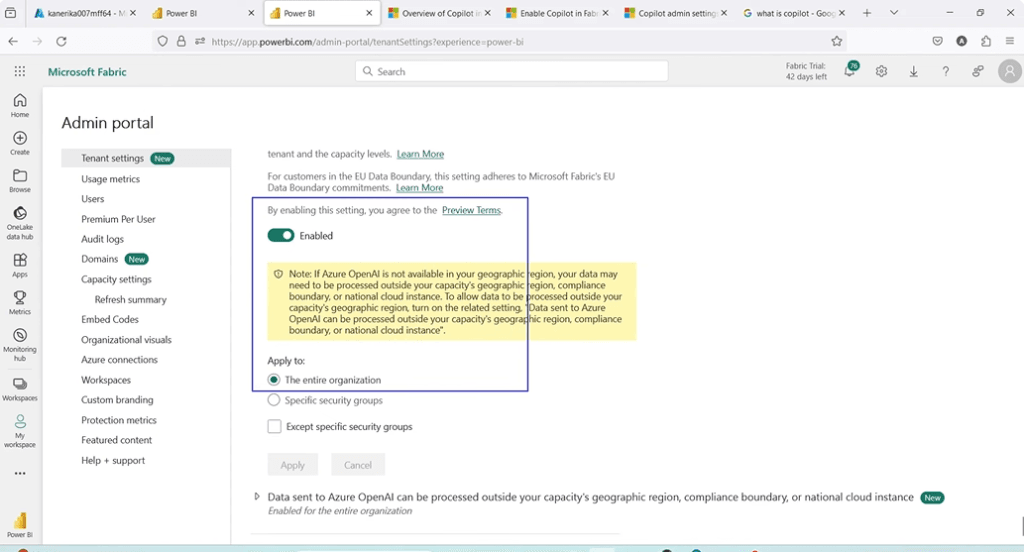 Screenshot Copilot in Microsoft Fabric steps