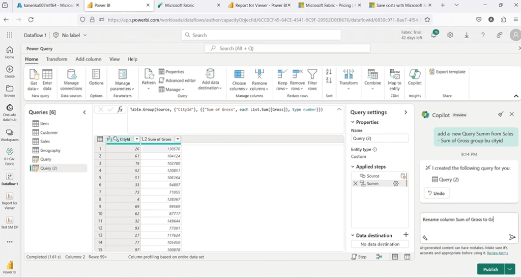 Screenshot Copilot in Microsoft Fabric steps