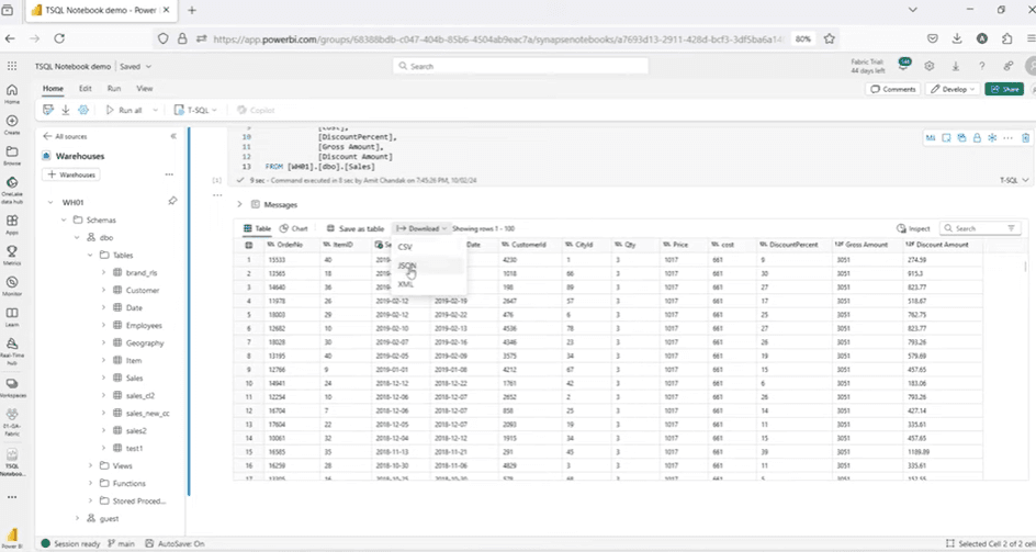 Exporting Data and Results in T-SQL Notebooks in Microsoft Fabric