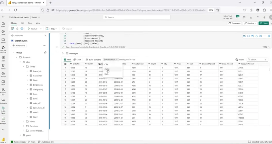 Exporting Data and Results in T-SQL Notebooks in Microsoft Fabric