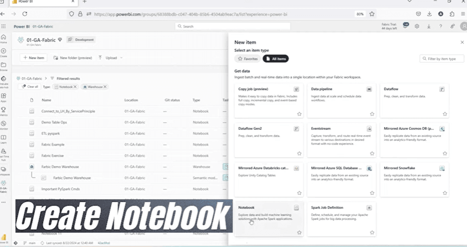 Choose Notebook from the list. 
T-SQL Notebook in Microsoft Fabric