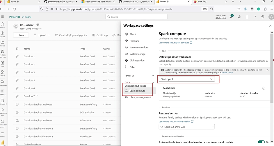 starter pool in Microsoft Fabric