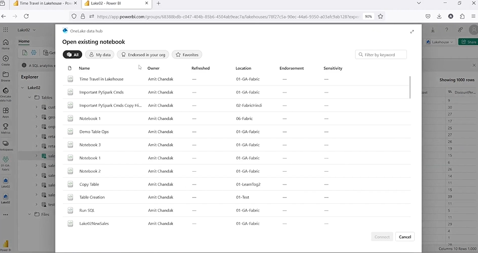 Open a Notebook for Microsoft Fabric Time Travel