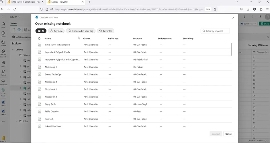 Open a Notebook for Microsoft Fabric Time Travel