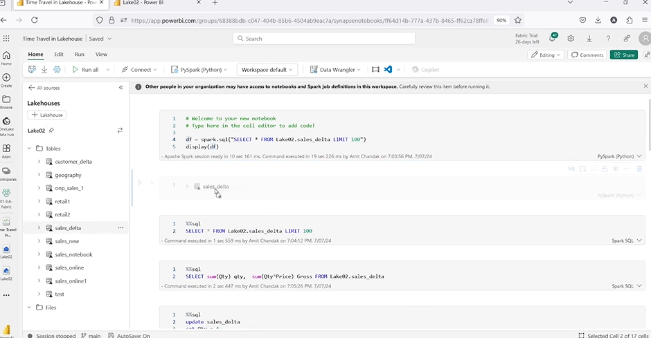 Drag in the table for Microsoft Fabric Time Travel