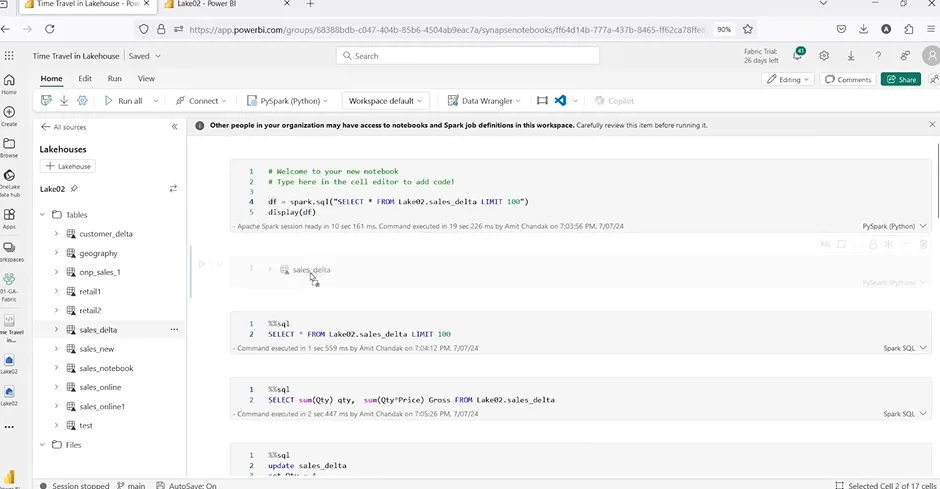 Drag in the table for Microsoft Fabric Time Travel