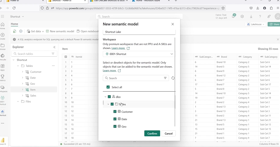 New Semantic model with OneLake Shortcut in Microsoft Fabric