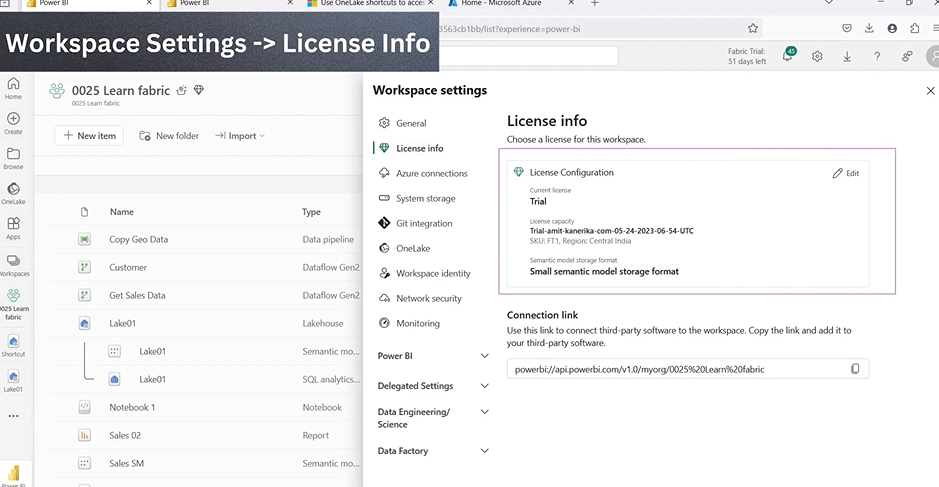 Workspace settings for OneLake Shortcut in Microsoft Fabric
