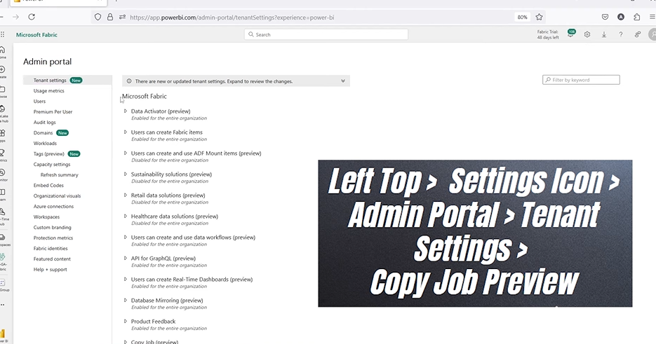 Enable Copy Job in Tenant Settings 
