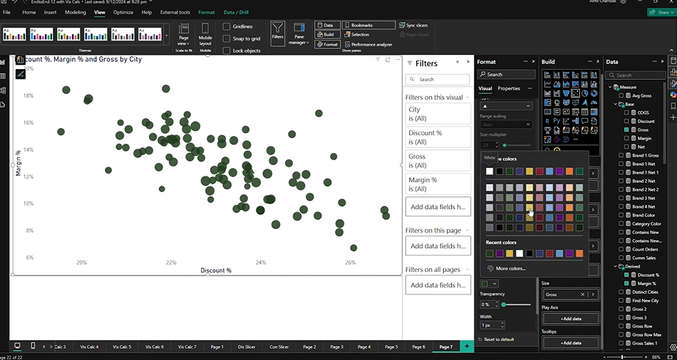 selecting colour, size and transparency for scatter chart in Power BI