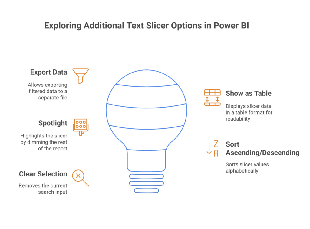 Infographic of Additional Text Slicer Options in Power BI