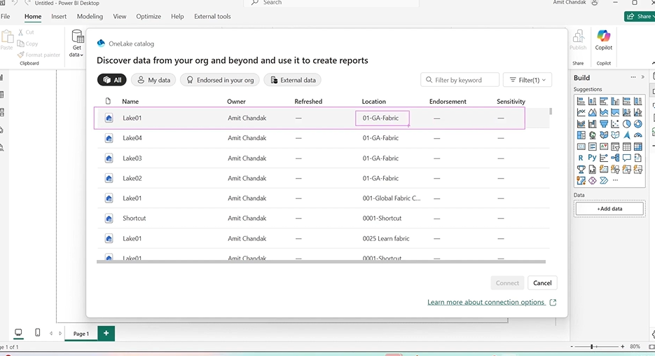 Choosing Lakehouse in Power BI