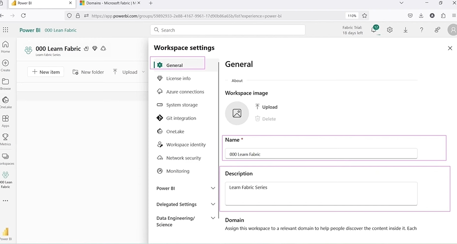 General Settings in Microsoft Fabric