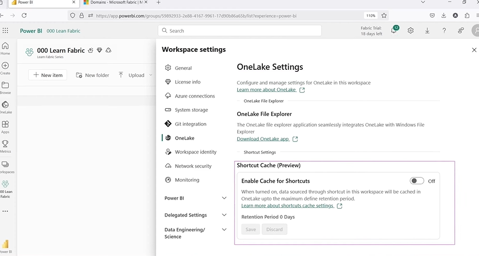 Onelake settings in Microsoft Fabric
