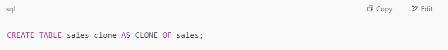 Code for Table Clones in Microsoft Fabric Warehouse