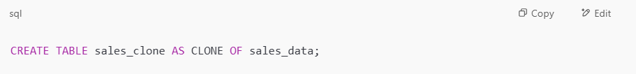 Code for Table Clones in Microsoft Fabric Warehouse