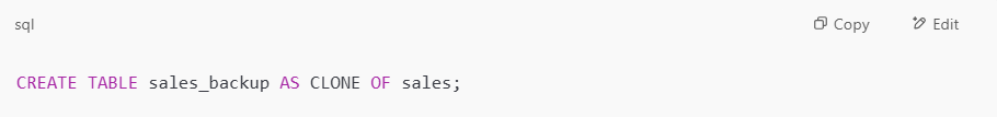Code for Table Clones in Microsoft Fabric Warehouse