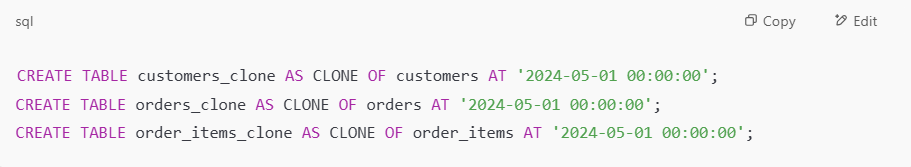Code for Table Clones in Microsoft Fabric Warehouse