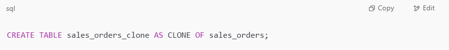 Code for Table Clones in Microsoft Fabric Warehouse