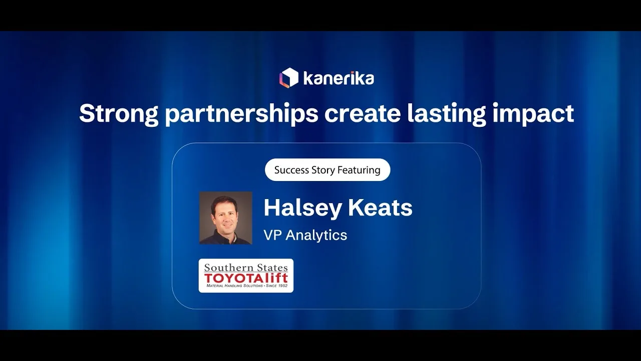 Success story banner featuring Halsey Keats, VP Analytics at Southern States Toyotalift