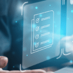 Kanerika visual for predictive analytics in supply chain showing digital checklists, growth charts, and data-driven planning insights.