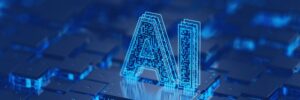 Kanerika AI blog banner for Diffusion Model vs GAN vs VAE vs Flow Matching, showing glowing AI letters on a digital chip-style background.