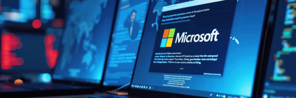 Kanerika blog banner for Microsoft Fabric OneLake Catalog with Microsoft screen visuals.