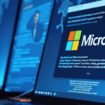 Kanerika blog banner for Microsoft Fabric OneLake Catalog with Microsoft screen visuals.