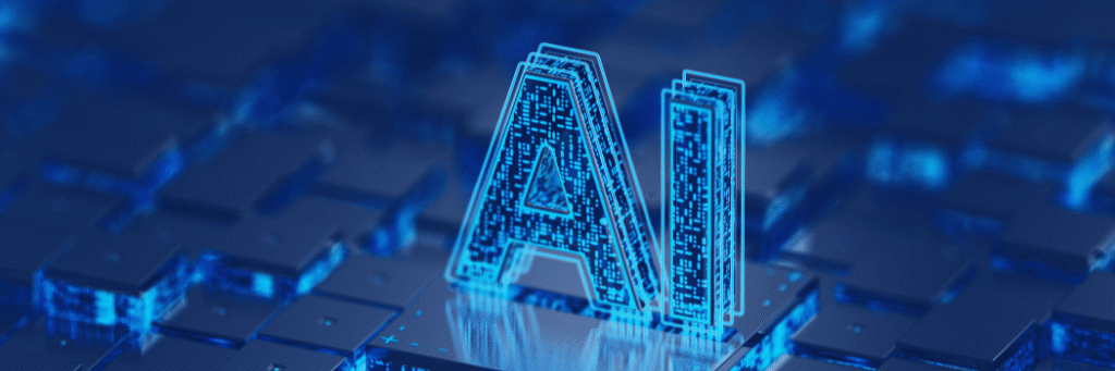 **Alt Text:** Kanerika blog banner for AI governance framework showing glowing AI letters on a digital chip background.
