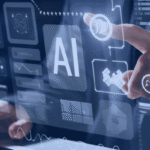 Kanerika visual for context engineering vs prompt engineering showing a user working with an AI interface, digital dashboards, and workflow controls.