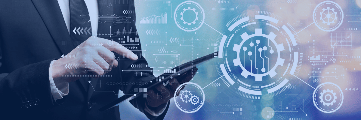 Kanerika blog banner illustrating the debate between Diffusion Models vs. LLMs, featuring a business professional using a digital tablet with AI-powered gears, machine learning interfaces, and automation graphics representing enterprise artificial intelligence, generative AI, and advanced business technology.