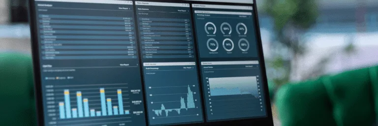 Kanerika blog banner showing analytics dashboards and reports built on Microsoft Fabric OneLake, enabling centralized data management, business intelligence, and data-driven decision-making.