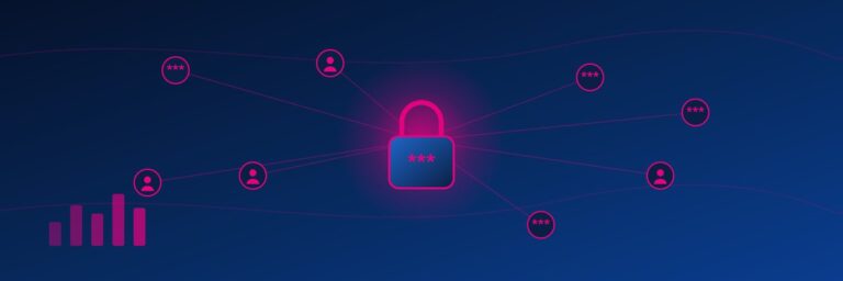 Data anonymization techniques hero banner showing masked identity nodes connected to a central padlock on a navy gradient