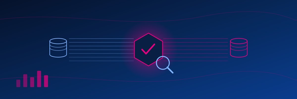 Data migration testing banner showing data validated from a source database to a target system