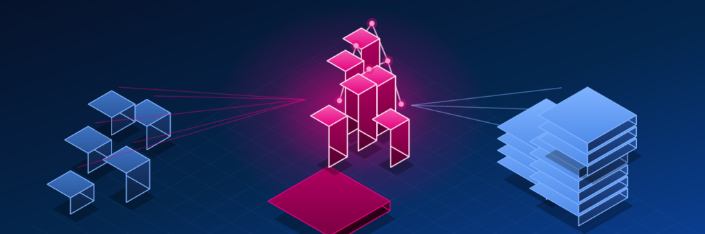Kanerika isometric 3D hero banner showing raw data blocks transforming through a dbt DAG into clean Delta tables on the Databricks lakehouse