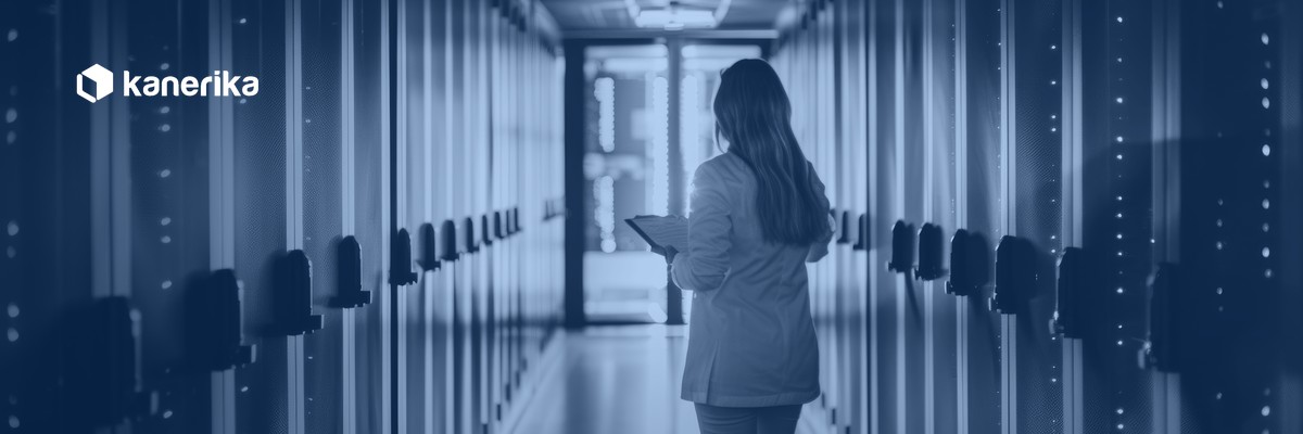 IT professional at modern server racks, representing data center modernization