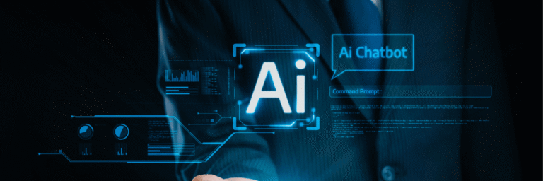 Kanerika blog banner for AI voice agents showing a digital AI chatbot interface on a business screen.