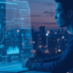 Kanerika blog banner for AI in payments showing a secure digital payments dashboard with analytics and lock visuals.