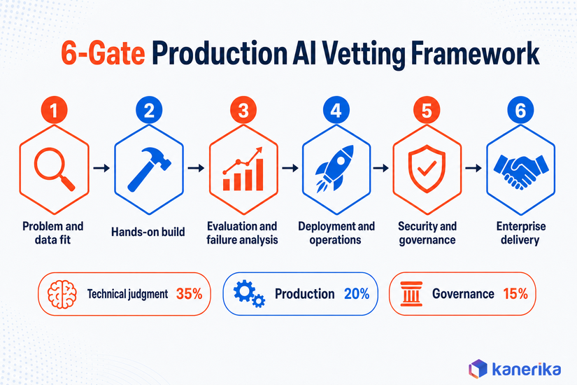Kanerika 6-Gate production AI vetting framework for staff augmentation