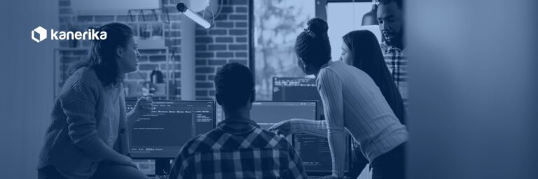 Diverse software engineering team collaborating at code screens, hero banner for Kanerika guide to the best IT staff augmentation companies in 2026
