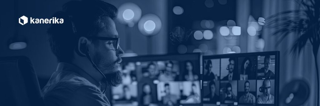 Offshore staff augmentation engineering manager on a distributed team video call at night, Kanerika