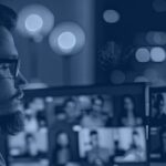 Offshore staff augmentation engineering manager on a distributed team video call at night, Kanerika