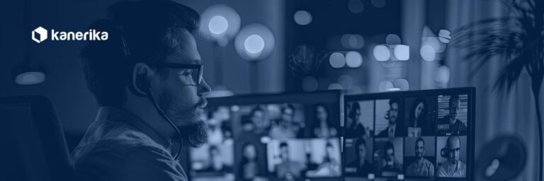 Offshore staff augmentation engineering manager on a distributed team video call at night, Kanerika