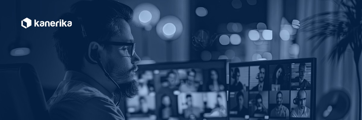 Offshore staff augmentation engineering manager on a distributed team video call at night, Kanerika