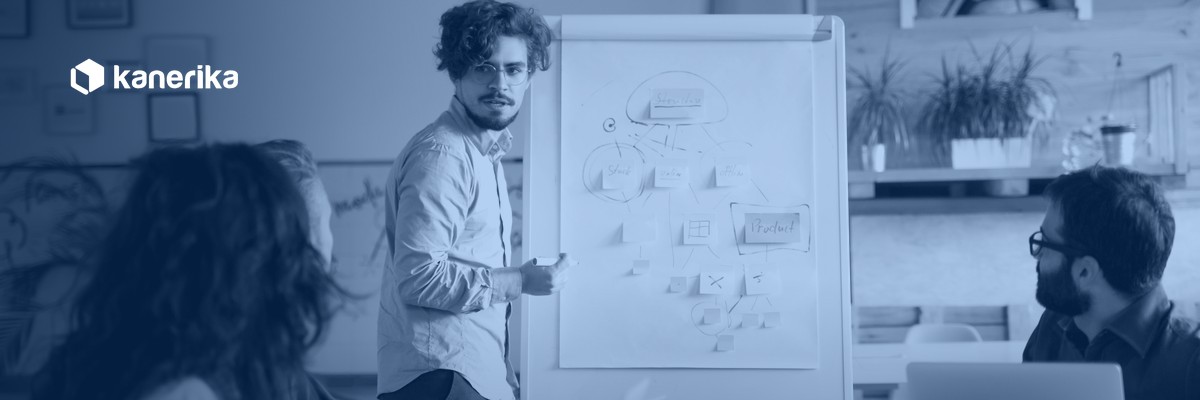 Team reviewing a proof of concept vs prototype vs MVP product roadmap on a whiteboard