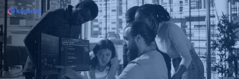 Software engineering team reviewing a software product launch checklist on screen, Kanerika